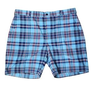Jos A Bank Stays Cool Shorts 38 Blue Pink Plaid Flat Front Pockets Golf Preppy